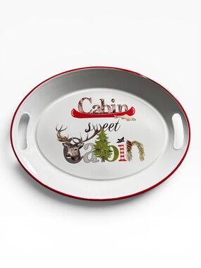 Creative Co-op Cabin Sweet Cabin Enameled Serving Tray with Handles - NWOT